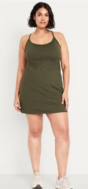 Old Navy NWT CloudComfy Active Dress XL Olive Green Heather Built-in Bra Shorts thumbnail 1