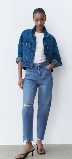 High Waisted Ripped Rigid Z1975 Mom Jeans thumbnail 1