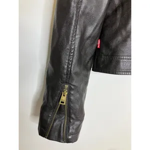 Levi Strauss Moto Jacket Womens Size M Brown Good Faux Leather Quilted Edgy thumbnail 9