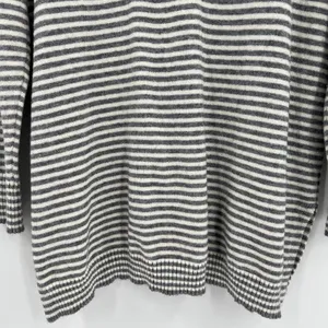 By Anthropologie Sweater Women's Large Serena Striped Button V-Neck‎ Gray Cream thumbnail 8