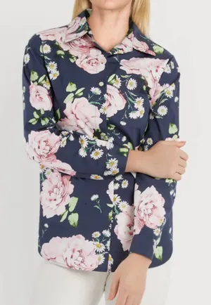Minan NYC button up shirt blouse size medium floral rose daisy office workwear thumbnail 1