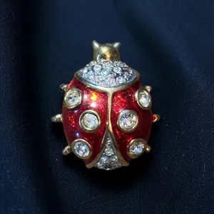 Vintage gold tone enamel and rhinestone ladybug tac pin thumbnail 1