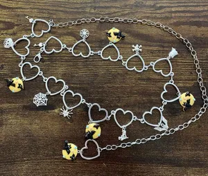 Silver Spooky Halloween Handmade Heart Chain Belt, Fits 26-44 Inches, X7GA1399 thumbnail 1