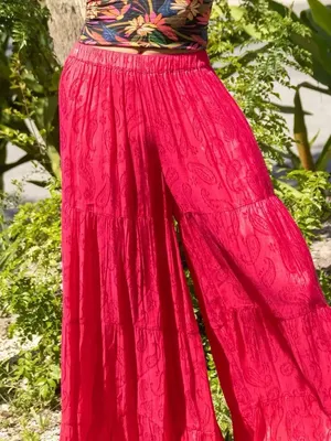Natural Life Red Floral Jacquard Patti Palazzo Pants - Size L - NWOT thumbnail 2