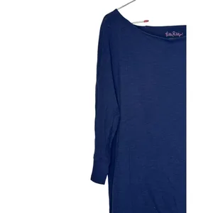 Lilly Pulitzer‎ Women's Dress Shirt Crew Neck 3/4 Sleeves Pima Cotton Blue Small thumbnail 3