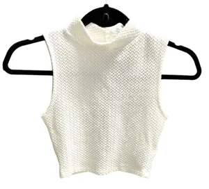 DIVIDED H&M White Textured Sleeveless Crop Top with Back Button Closure Sz XS thumbnail 1