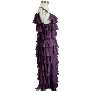 Vintage Neusteters Whimsigoth Purple Tiered Ruffle Maxi Prom‎ Gown Size 6 USA thumbnail 4