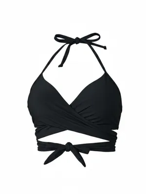 Aries Black Wrap Halter Bikini Set XS Two-Piece Swimsuit Textured White Bottom thumbnail 2
