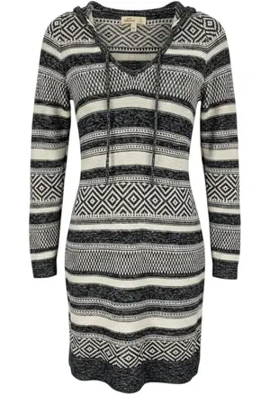 Hollister Long Sleeve Sweater Dress S Black White Fair Isle Boho Cabincore Fall thumbnail 1