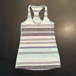 Lululemon Cool Racerback Groovy Stripe Static Wave Cadet Blue Size 8 thumbnail 4