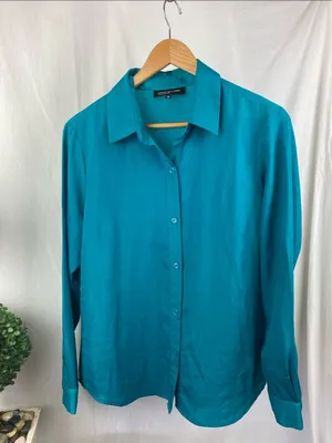 Jones New York Collection Teal Blue Long Sleeve Button Up Top Blouse 12 thumbnail 2