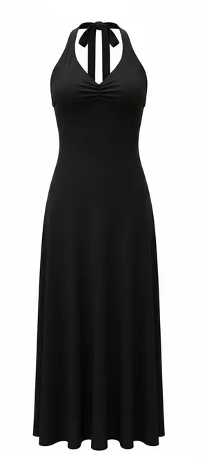 Mystic Vintage Black Halter Midi Dress Y2K Minimalist Dark Fairy Grunge Coquette Witchy thumbnail 1