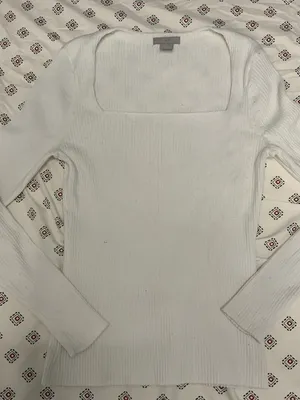H & M Women’s White Medium Ribbed Long Sleeve Square Neckline Coquette Feminine thumbnail 1