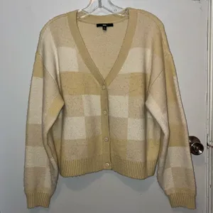VANS Women's Winter Checkered Yellow & Cream Relaxed Cardigan | Size Medium thumbnail 1
