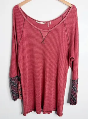 Soft Surroundings Tao Tunic XL Faded Thermal Accent‎ Cuffs Top Rust Red Boho thumbnail 1