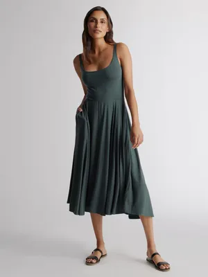 Quince Tencel Jersey Fit & Flare Dress Dark Olive Green thumbnail 12