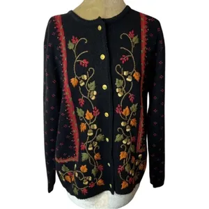 VTG Crystal-Kobe Floral Cardigan Sweater Womens Small Black Autumn Cottagecore thumbnail 2