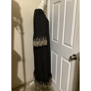 Pomander Place Womens Black Gold Lace Trim Maxi Dress B1448 Large NWT thumbnail 2