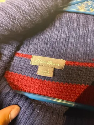 Eddie Bauer Striped Cowl Neck Sweater in Navy, Pink & Tan thumbnail 3