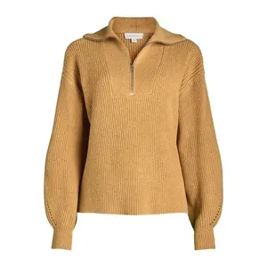 Free Assembly Womens Sweater Size M Brown Antelope Half Zip Mock Neck Knit thumbnail 6
