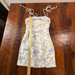 Altar'd State Blue White Toile Mini Dress Tie Strap Ruffle Small 25ER69WZBP thumbnail 3