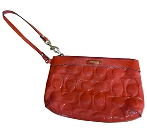Coach Papaya Bright Orange Quilt Embossed Logo Monogram Pouch Wristlet OS thumbnail 1