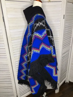 Geometric colorful poncho Blue thumbnail 4
