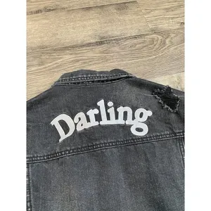 EUC Womens Signature 8‎ distressed black denim jean jacket darling size S thumbnail 8