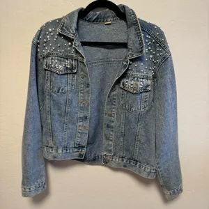 Pearl Studded Denim Jacket Blue Size L thumbnail 2