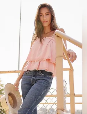 Wrangler Retro Ruffle Tank Peach Blossom Large thumbnail 1