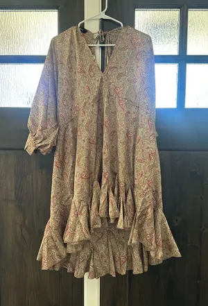 Aakaa Taupe and Rust Paisley Ruffle Dress thumbnail 1