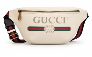 Authentic Gucci Print Leather Belt Bag White Logo Web Stripe Crossbody thumbnail 1