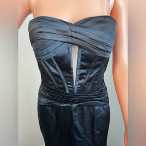 Black Satin Strapless Corset Slit Maxi Gown Formal Dress thumbnail 7