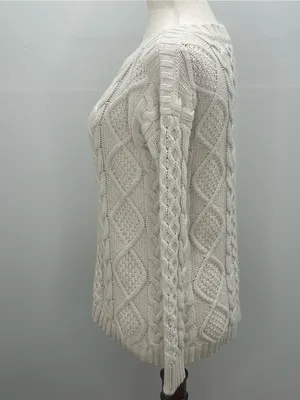 Madewell Cable Knit Cream Off White Long Sleeve Chunky Pullover Sweater Small thumbnail 3