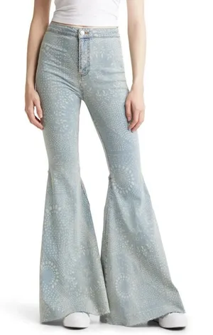 Free People Jeans Women's 27 Flare Bell Bottom High Rise Floral Paisley Festival thumbnail 1