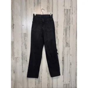 PacSun Black High Rise Ripped Knee Straight Leg Jeans Size 23 thumbnail 4