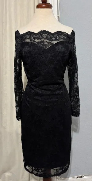 New MIUSOL Black Lace Off Shoulder Long Sleeve Bodycon Cocktail Goth‎ Dress M thumbnail 1