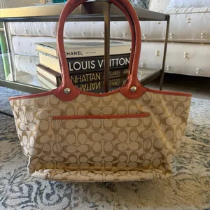 Coach Tan and Red Floral Tote thumbnail 2