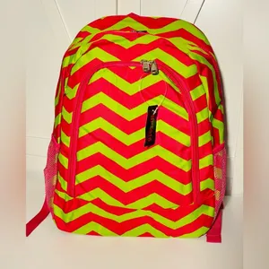 Cute green and hot pink chevron pattern full size Backpack school work bag thumbnail 2
