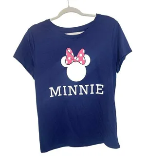 Disney Womens Medium‎ Minnie Mouse T-Shirt Short Sleeve Tee Top Navy Blue Bow thumbnail 1