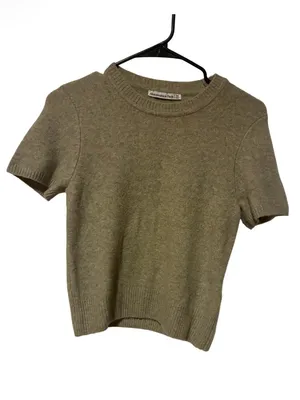 Abercrombie & Fitch Short Sleeve Knit Top in Taupe wool blend thumbnail 2