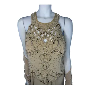 1990s Miss New York Gold Beaded Formal Gown Set Cutout Maxi L-XL thumbnail 5