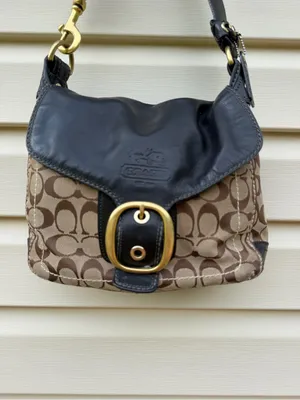 Coach Bleecker Signature Buckle Flap Shoulder Bag Style 11434 Black Brown thumbnail 3