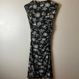 Vintage Y2K Black Floral Midi Dress Ruched Waist Sleeveless Romantic Soft Goth S thumbnail 5