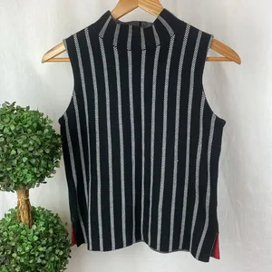 Anthropologie Moth Gray & White Striped Mock Turtleneck Sleeveless Knit Top S thumbnail 4