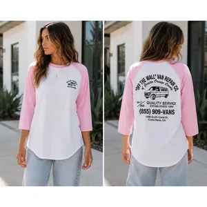 Vans Off The Wall Van Repair Co Raglan Tee Womens M Pink White Graphic Cotton thumbnail 14