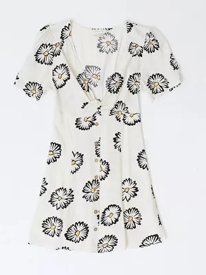 Urban Outfitters Daisy Floral Linen Blend Twist Front Mini Dress Small NWT thumbnail 6