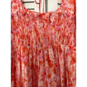 Anthropologie Smocked Babydoll Midi Dress Pink Orange Floral M Medium thumbnail 8