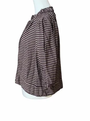Never a Wallflower burgundy cream striped blouse size M thumbnail 4