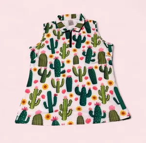 Sleeveless Cactus Print Golf Tank Top - White & Green thumbnail 1